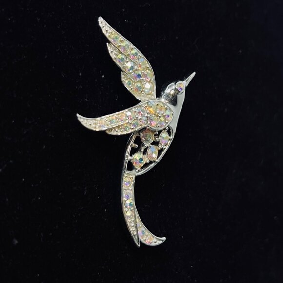 Vintage Sarah Coventry Silver Tone Aurora Borealis Rhinestone Bird Brooch (5189) - Picture 3 of 6